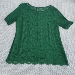 Green New York & Company lace overlay top